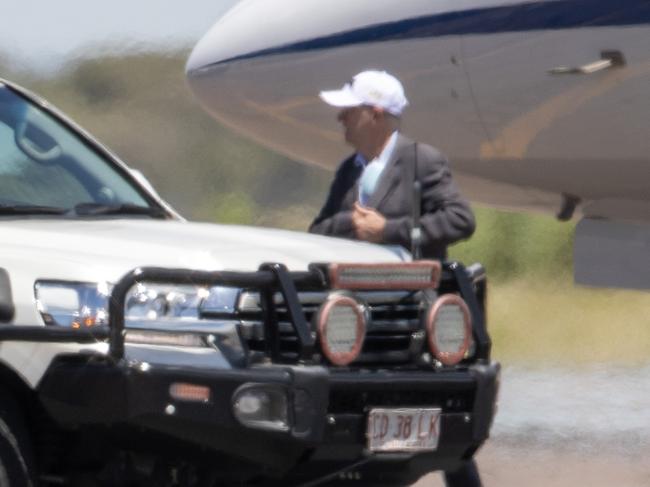 24/01/2023: Exclusive: Prime Minister Anthony Albanese arrives in Alice Springs as the town battles severe social issues. A Tesla is part of his entourage. Picture: Liam Mendes / The Australian