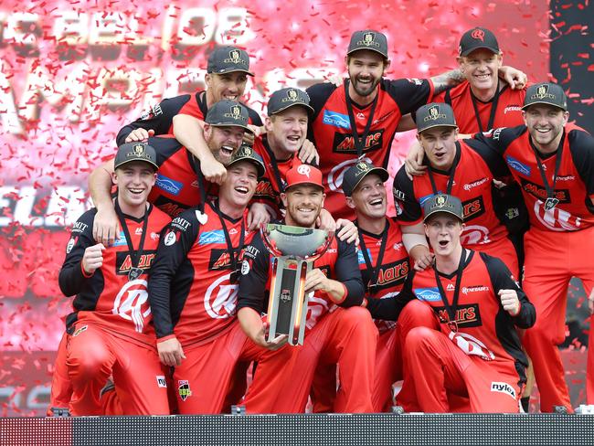 BBL Grand Final. 17/02/2019. Melbourne Renegades vs Melbourne Stars at Marvel Stadium.  Melbourne Renegades celebrate winning the 2019 final   . Pic: Michael Klein