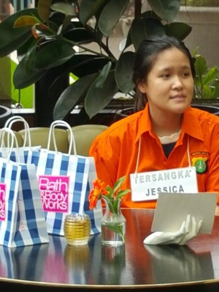 Jessica Wongso pictured at the crime reconstruction in the cafe Olivier Grand Indonesia, Central Jakarta. Picture: Supplied by Indonesian Police