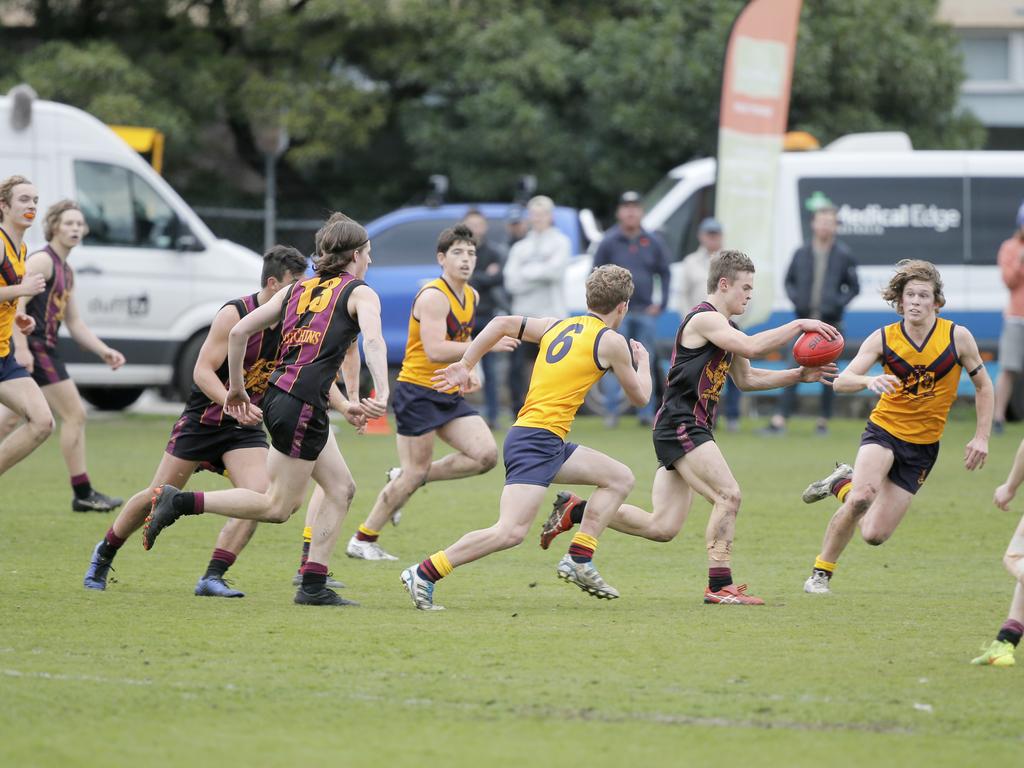 Hutchins 1st XVIII versus Scotch Oakburn in the Sports Association of Independent Schools Australian Rules grand final. Picture. PATRICK GEE