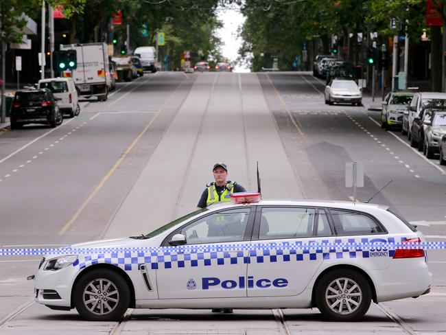 Police at Bourke Street Mall in the CBD on Saturday. Picture: Wayne Taylor/Getty