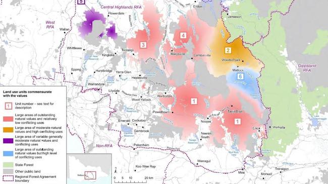 VEAC's suggested land use groupings for Central Highlands state forests. Picture: VEAC