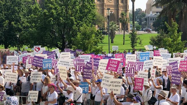 People marching in Adelaide as part of the Love Adelaide Walk for Life event opposing the liberalisation of abortion laws. Picture: Love Adelaide