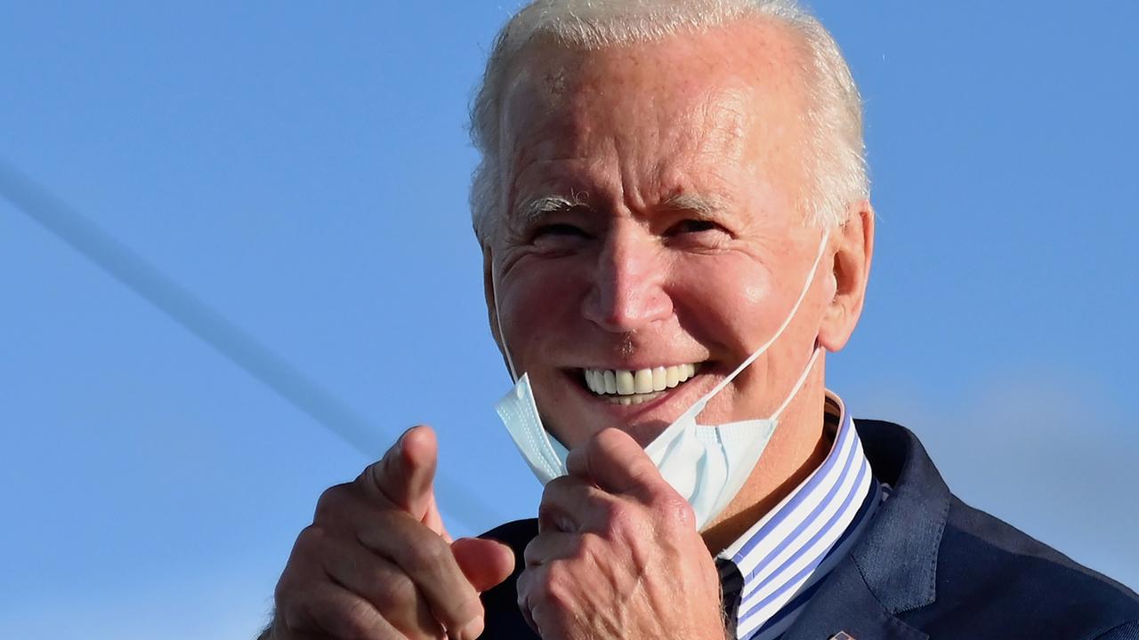 Joe Biden speaks at a Drive-In event with Bon Jovi at Dallas High School, Pennsylvania, on October 24. Picture: Angela Weiss/AFP