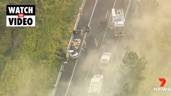 Truck bursts into flames in D'Aguilar highway crash (7 News)