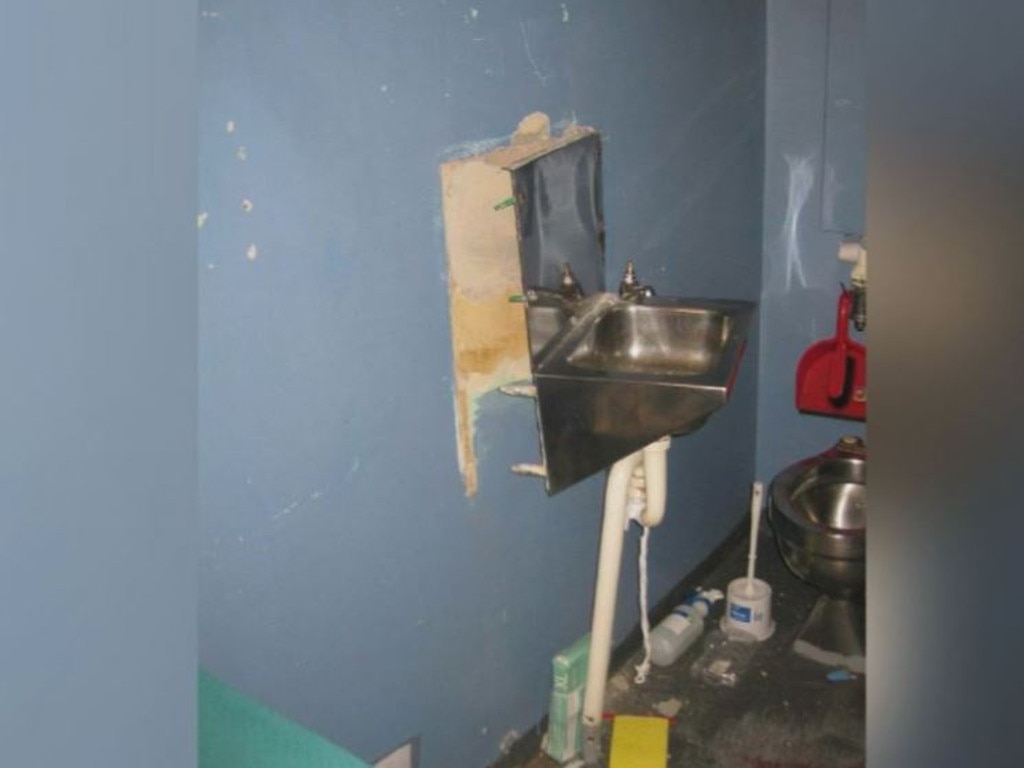 Footage from 9 News showed sinks had been ripped from walls. Picture: 9 News
