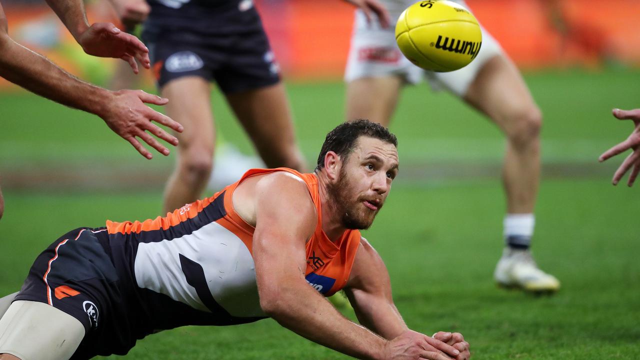 The Giants love Shane Mumford’s attack on the footy. Picture: Phil Hillyard