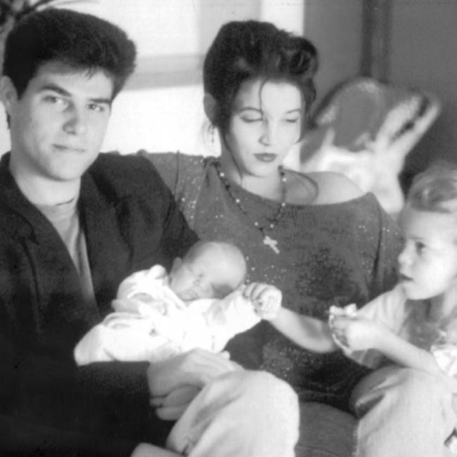 Baby Benjamin in 1992 with mother Lisa Marie, father Danny Keough and his older sister Riley.