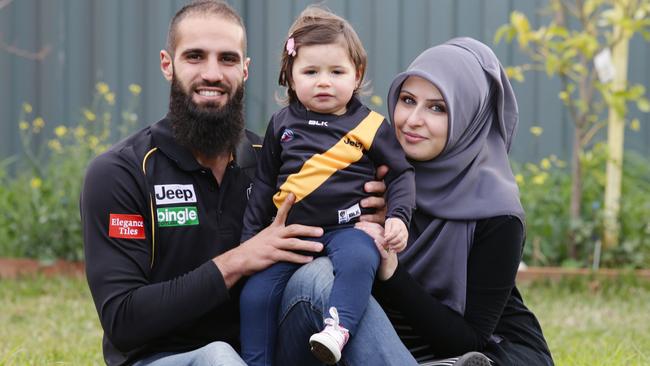 Bachar Houli with his daughter Sarah and wife Rouba. Picture: Andrew Tauber