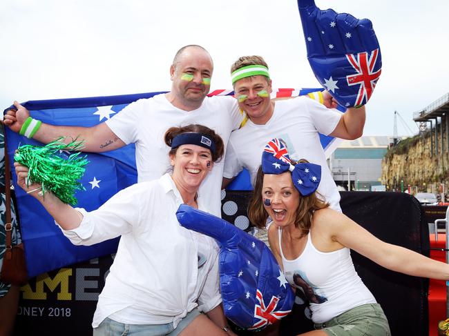 Tiffany and Matthew Potter and Greg and Elizabeth French supporting their friend Greg McGrath who is competing in the Jaguar Land Rover Driving Challenge on Cockatoo Island which is the first Event of the Invictus Games in Sydney, Australia. Picture: Tim Hunter.