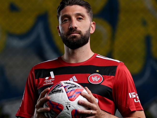 SYDNEY, AUSTRALIA - OCTOBER 09: Brandon Borrello of the Wanderers poses for a portrait during the Sydney A-League men's season launch at Ultra Football on October 09, 2024 in Sydney, Australia. (Photo by Brendon Thorne/Getty Images for A-Leagues)