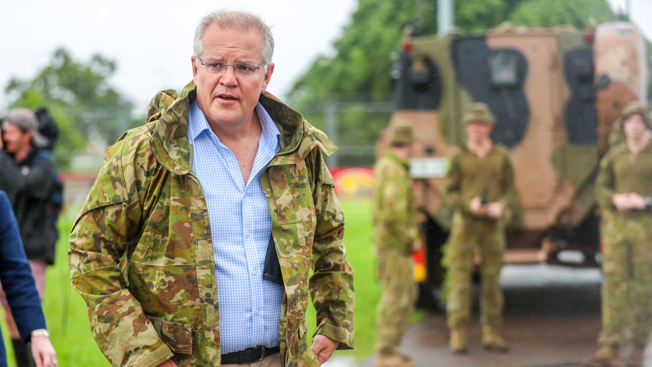 Prime Minister Scott Morrison was being escorted by Army personnel. Picture: AAP Image/Dave Acree