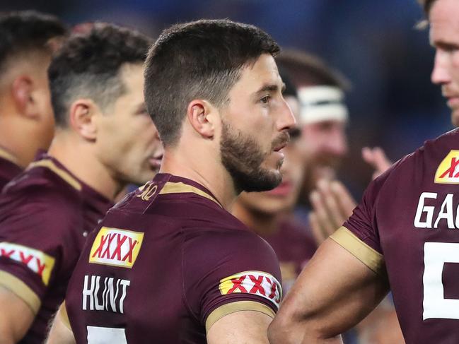 QLD's Ben Hunt after a penalty try was awarded to NSW's Boyd Cordner during Game 2 of the NSW v QLD State of Origin series at ANZ Stadium, Sydney. Picture: Brett Costello