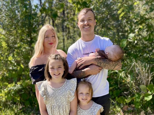 Marnie Pollock and her partner Leigh with children Alyrah, 9, Aria, 5, Navy, 12 weeks. Picture: Supplied