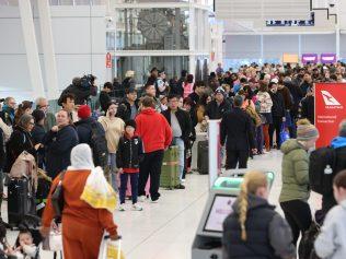 Incredible queues at Adelaide Airport after the global IT outage hit travellers. Picture: Ben Clark