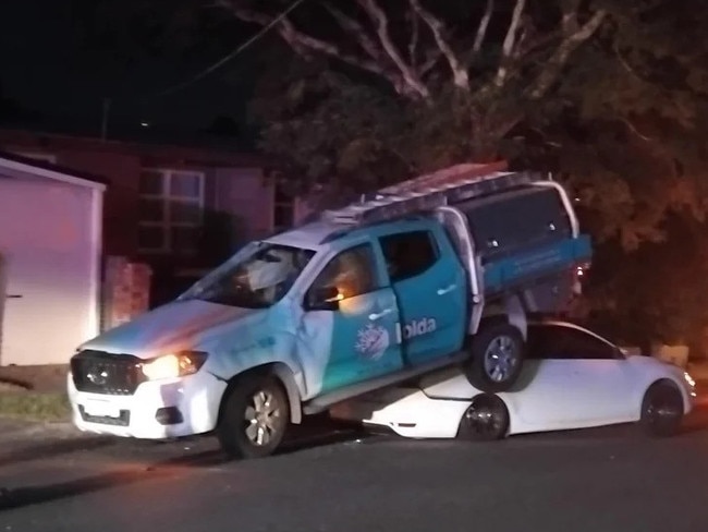 Three cars were involved in a crash at Wilston on Thursday night. Picture: Reddit