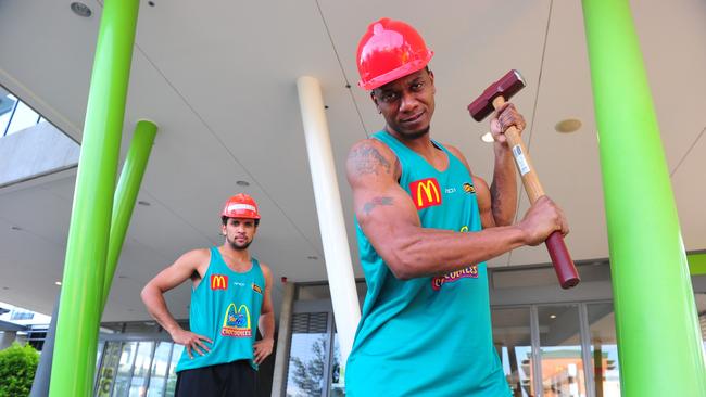 Townsville Crocodiles players Michael Cedar and Rosell Ellis getting ready to demolish the New Zealand Breakers tomorrow night at the Swamp.