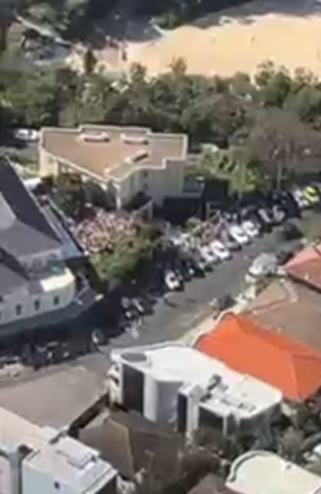 The Bondi Lines chopper filmed the Clovelly Hotel's beer garden rammed at just 11am.