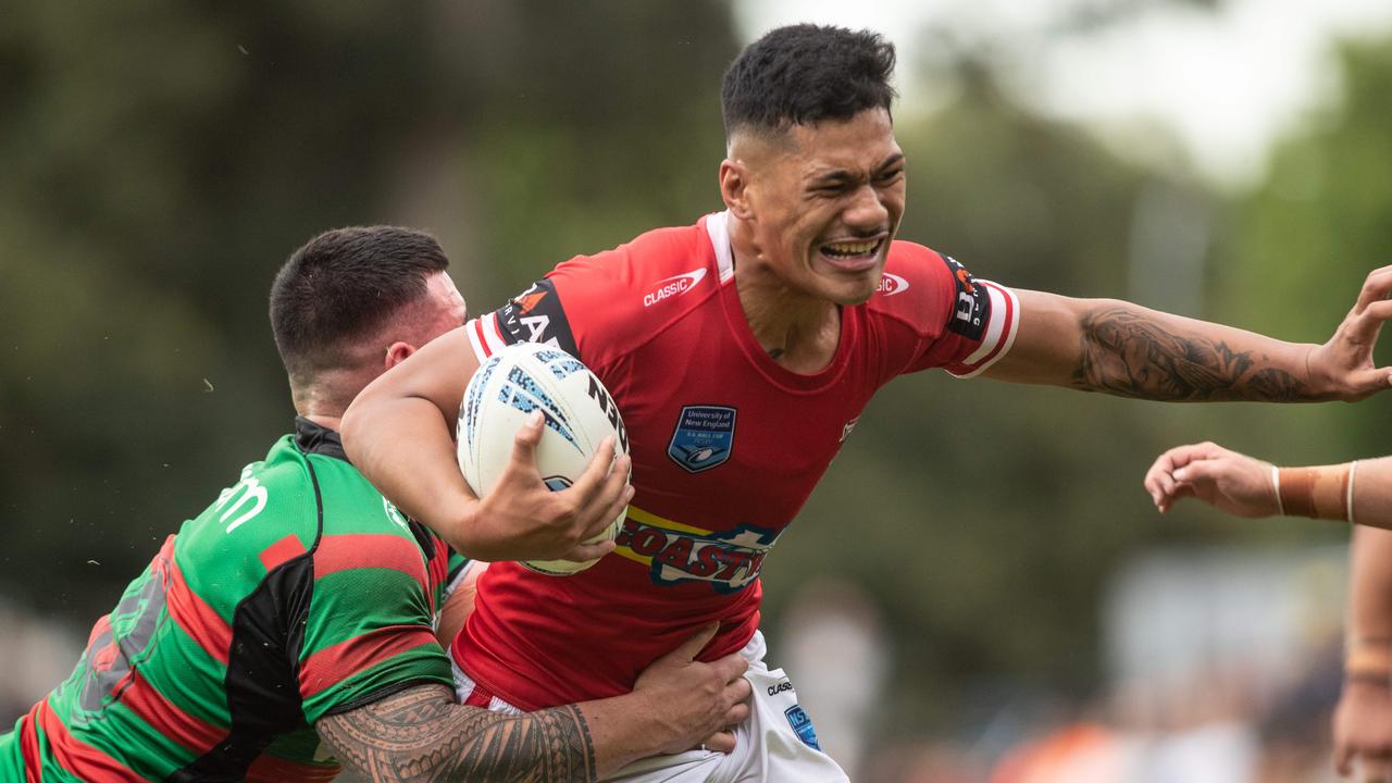 Junior Amone has been lighting it up for the Steelers’ SG Ball team and earned a place on the Dragons’ NRL bench. Picture: Julian Andrews