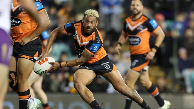 The Wests Tigers (captain Api Koroisau is pictured) earned their third consecutive wooden spoon in 2024. Picture: Scott Gardiner/Getty Images