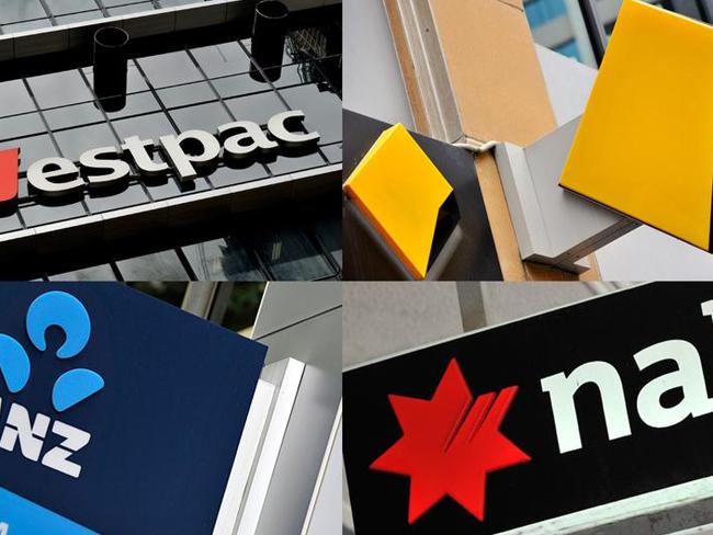 A composite image of signage of Australia's 'big four' banks ANZ, Westpac, the Commonwealth Bank (CBA) and the National Australia Bank (NAB) signage in Sydney, Friday, Oct. 23, 2015. (AAP Image/Joel Carrett) NO ARCHIVING