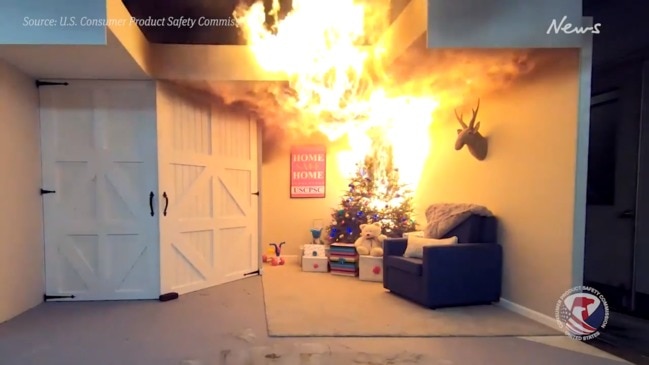 Footage shows an unwatered Christmas tree takes just five seconds to set your living room ablaze.