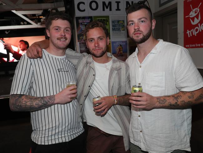 AFL grand final celebrations around Geelong . The Torquay Hotel Torquay left: Adam Bryant , Declan Thiele and Toby OÃ•Reilly Picture: Mark Wilson