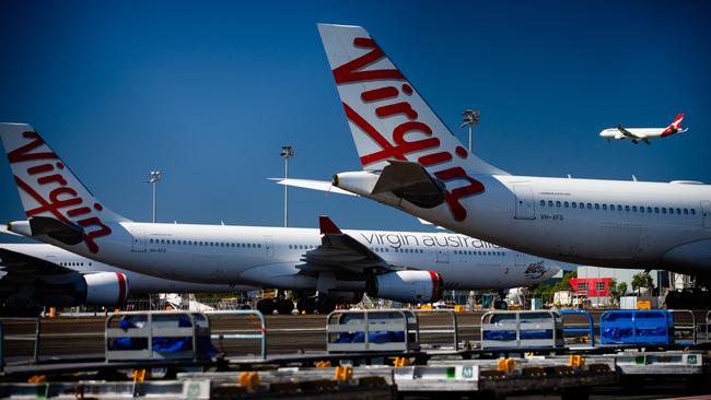 Virgin Australia aircraft parked at Brisbane International airport. Picture: AFP