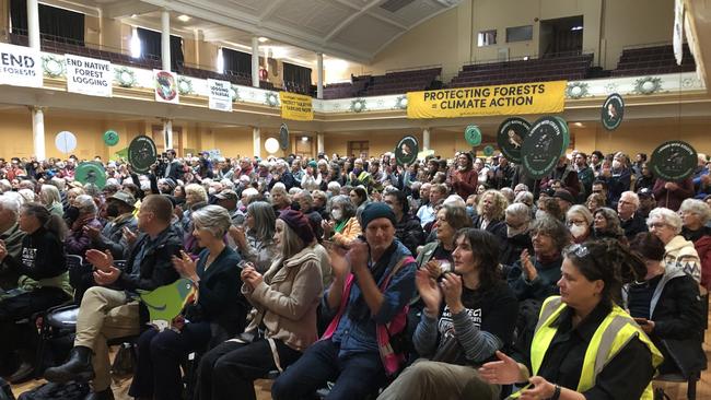 Bob Brown Foundation rally for native forests at City Hall in Hobart. Picture: Nikki Davis-Jones