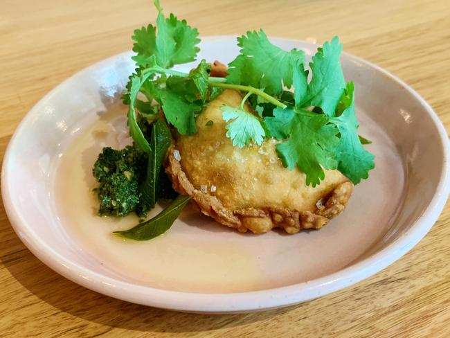 Potto and mustard seed samosa with coriander chutney at Sparkke at the Whitmore. Picture: Dianne Mattsson