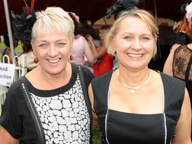 Linda Wearmouth and Kaye Ferguson at the 2011 Townsville Ladies Day Races held at the Cluden Racetrack.