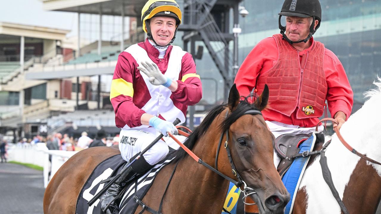 Harry Coffey returns to the mounting yard on Arabian Summer after claiming his fourth win from as many rides at Caulfield on Saturday. Picture: Reg Ryan/Racing Photos via Getty Images