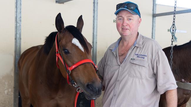 Embargoed for The Daily Telegraph.    The Big Dance race preview.   Trainer Glen Milligan with horse Charmmebaby who will be running in the Big Dance pictured at Port Macquarie racetrack on Port Macquarie cup day., Picture Shane Chalker