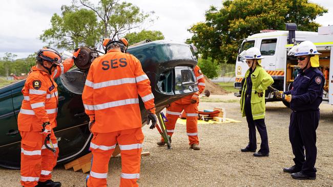 SES crews at an interagency road crash rescue training session at Nebo on Saturday, February 27, 2021. Picture: Heidi Petith