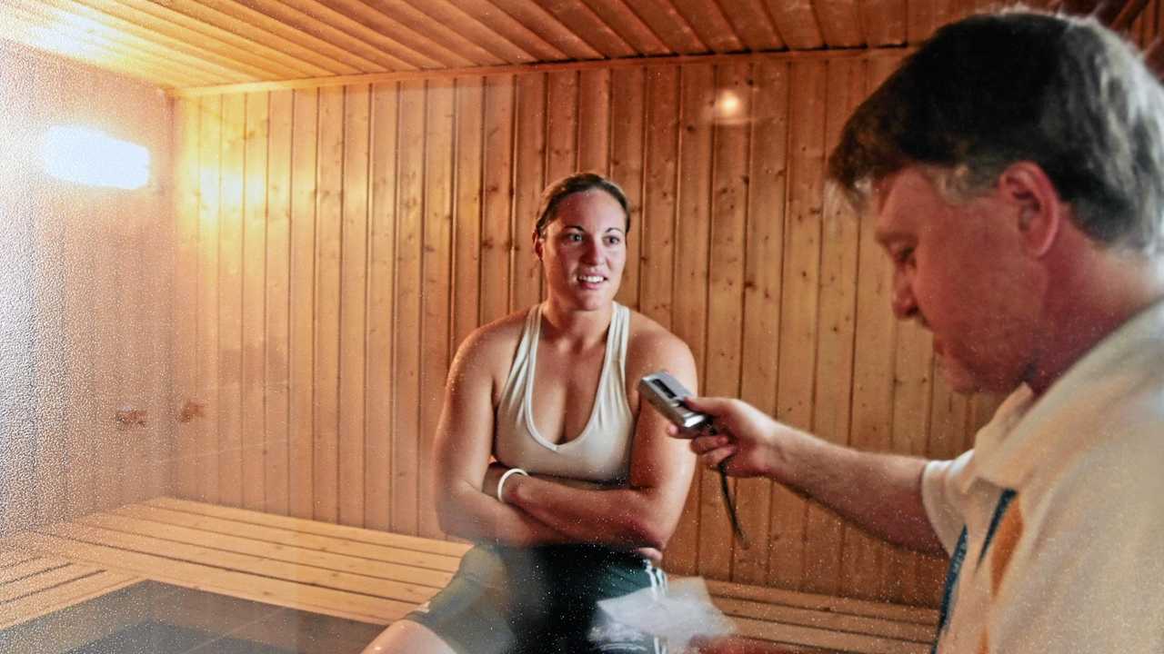 HOT WORK: Jumping in the sauna was the only opportunity to interview Deb Acason before her gold medal triumph. Picture: Cordell Richardson