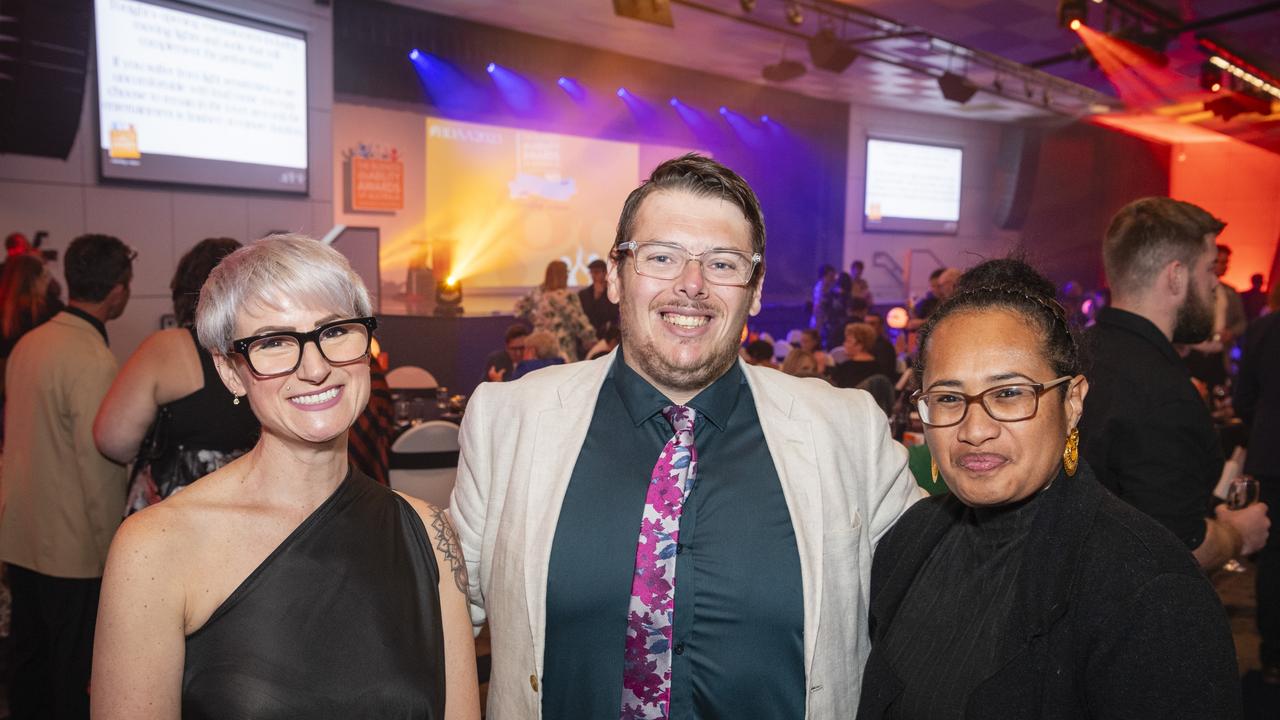 At the Business disABILITY Awards are (from left) Nicky Zeeuwen, Matt Hansson and Geua Pitt. Picture: Kevin Farmer