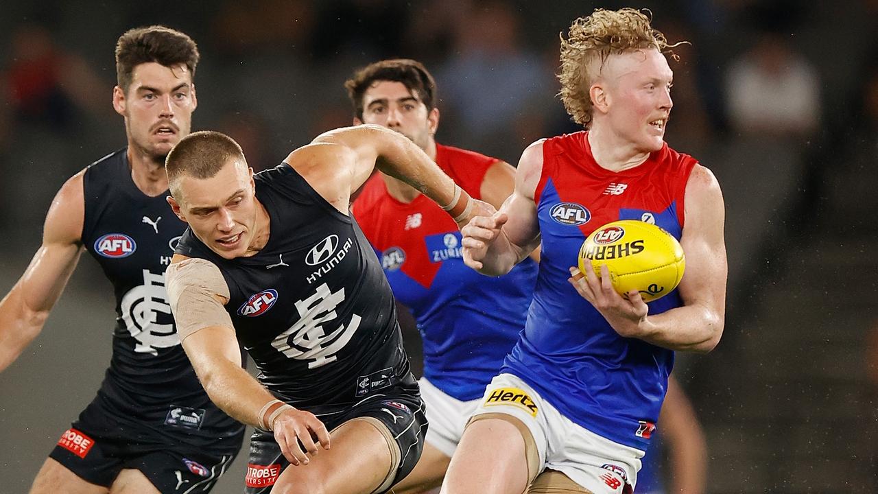 Demon Clayton Oliver (right) and Carlton captain Patrick Cripps are MVP nominees. Picture: Getty Images