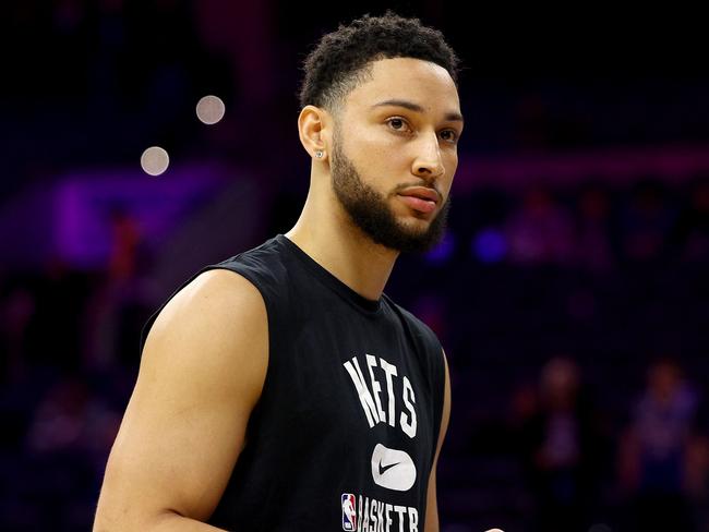 PHILADELPHIA, PENNSYLVANIA - MARCH 10: Ben Simmons #10 of the Brooklyn Nets warms up before the game against the Philadelphia 76ers at Wells Fargo Center on March 10, 2022 in Philadelphia, Pennsylvania. NOTE TO USER: User expressly acknowledges and agrees that, by downloading and or using this photograph, User is consenting to the terms and conditions of the Getty Images License Agreement.   Elsa/Getty Images/AFP == FOR NEWSPAPERS, INTERNET, TELCOS & TELEVISION USE ONLY ==