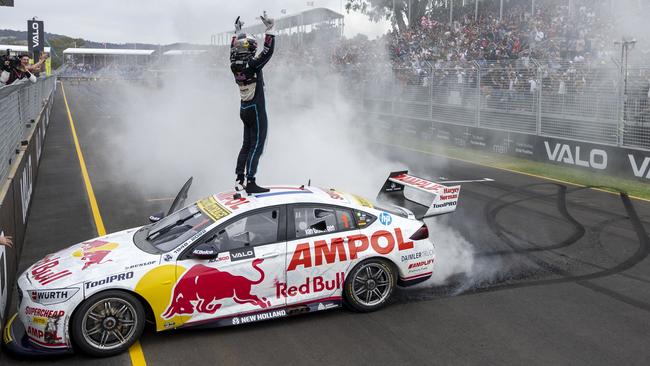 Shane van Gisbergen celebrates his 2022 Supercars championship win at the Adelaide 500. Picture: Mark Horsburgh