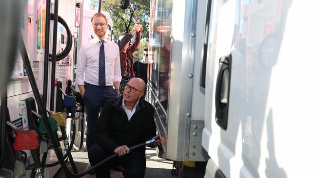 Peter Dutton has made more than a dozen stops at petrol stations around the country throughout the campaign. Picture: Adam Head / NewsWire
