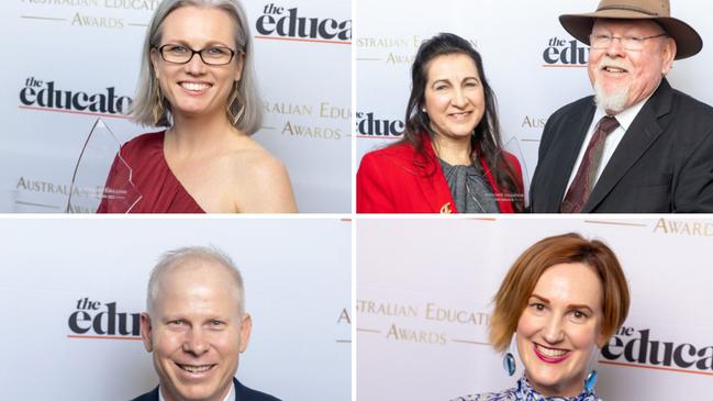 (clockwise from left) Fiona Johnston, St Hilda's Anglican School for Girls, Joe Wright, Fraser Coast Anglican College, Kylie Stienhardt, Marsden State High School, Logan Queensland, and Franca Dillon &amp; Shane Doherty, Bunbury Primary School. Pictures: Australian Education Awards