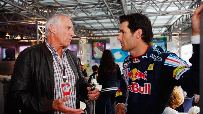 Dietrich Mateschitz was a constant in the Red Bull garage, pictured with former Australian Red Bull driver Mark Webber. (Photo by Mark Thompson/Getty Images)