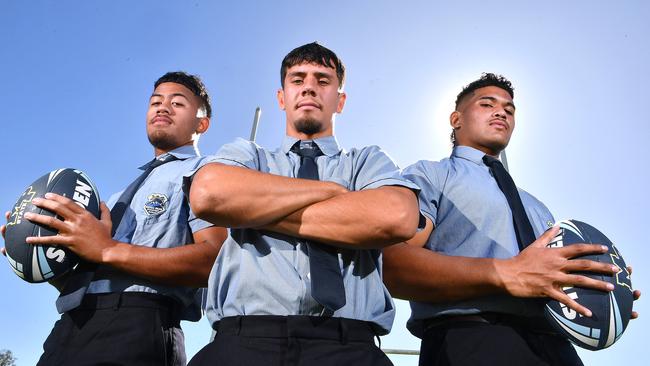 Elijah Tagiilima, Jaycob Kingston-Francis, Alexanda Leapai Profile shots ahead of the Langer Cup rugby league. Thursday May 4, 2023. Picture, John Gass