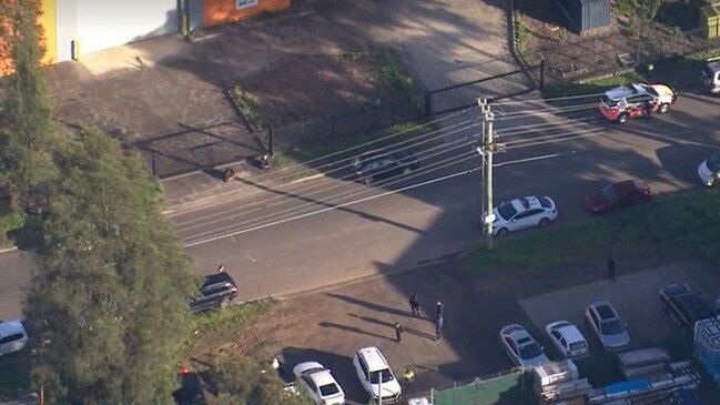 An aerial view of the St Mary's business where a man has died after becoming trapped under a forklift. Picture: 7 News