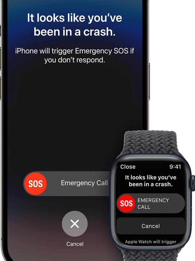 Apple products displaying crash detection alerts. Picture: Apple.