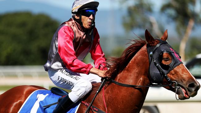 Race 4; Maiden Handicap 1300m at Cluden Park. Eightfa takes the win, Jockey Frank Edwards and Trainer Alby Molino . Picture: Alix Sweeney