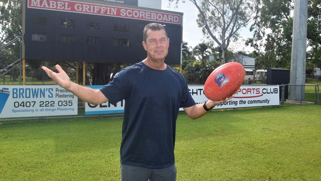 Rapid Creek resident Dane Hirst was disgruntled after the goalposts at Nightcliff Oval were removed ahead of the Darwin Cricket season. Picture: Nathaniel Chambers