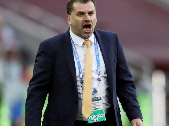 MOSCOW, RUSSIA - JUNE 25: Ange Postecoglou manager of Australia gives his team instructions during the FIFA Confederations Cup Russia 2017 Group B match between Chile and Australia at Spartak Stadium on June 25, 2017 in Moscow, Russia.  (Photo by Francois Nel/Getty Images)