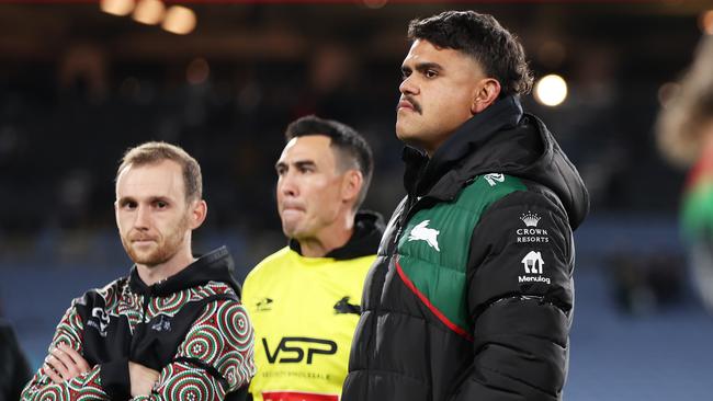 SYDNEY, AUSTRALIA - SEPTEMBER 01: Latrell Mitchell of the Rabbitohs looks on after the round 27 NRL match between South Sydney Rabbitohs and Sydney Roosters at Accor Stadium on September 01, 2023 in Sydney, Australia. (Photo by Matt King/Getty Images)