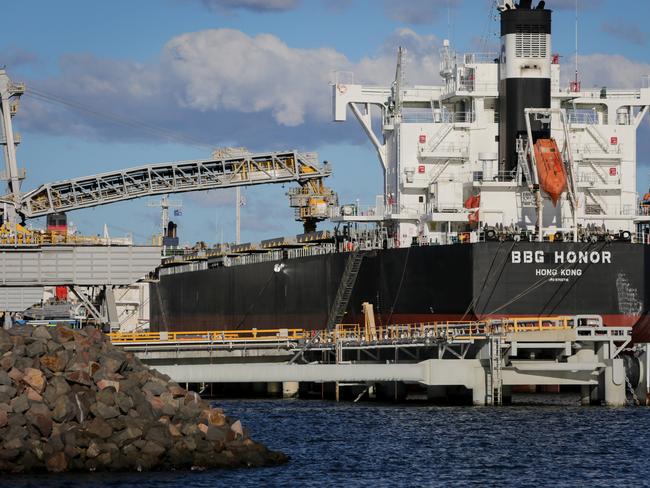 Coal ship BBG Honor, Hong Kong, is loaded with coal in the Port of Newcastle today (15/07/2019). Pic Liam Driver